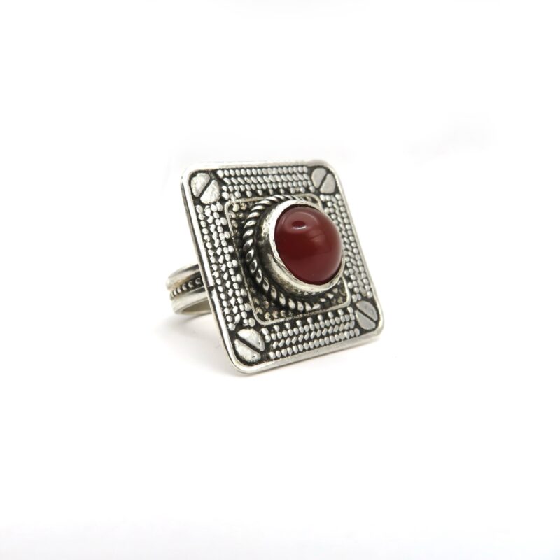 Rectangular 925 sterling silver, red agate women ring