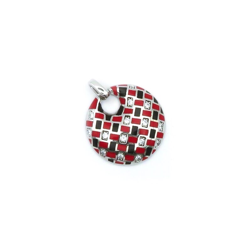 Red and black circular 925 sterling silver pendant. تعليقة من الفضة عيار 925 دائرية باللونين الأحمر والأسود