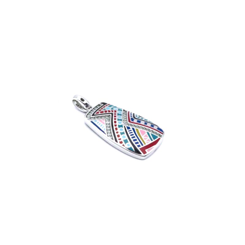 colorful rectangular sterling silver pendant Tribal echo