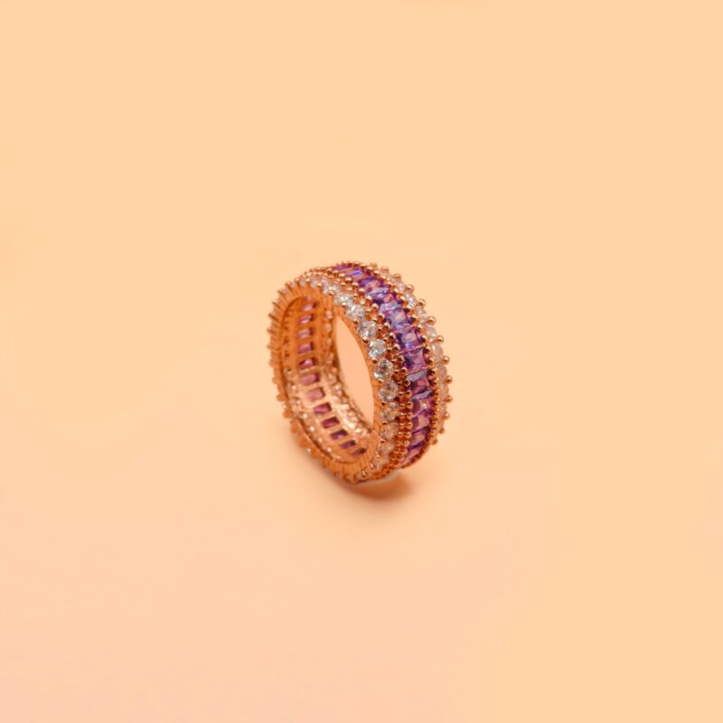 925 Euphoria Silver Ring – Rose Gold Plated with Violet and Crystal Stones for women