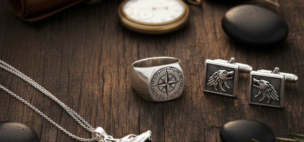 several silver pieces for men, with symboilic meaning