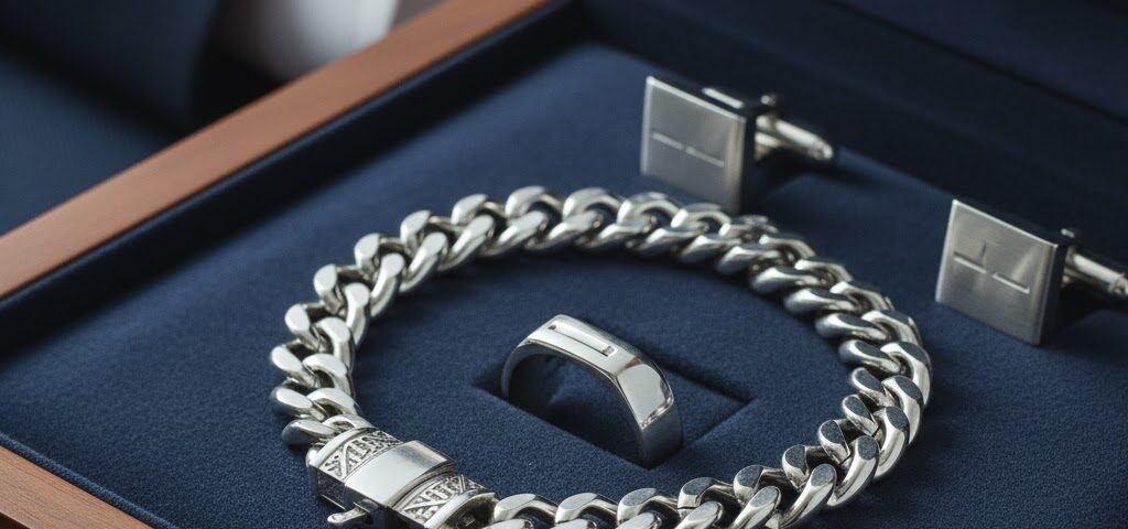 A silver set for men with very high quality in luxury box